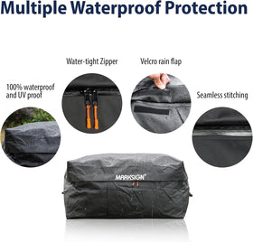 MARKSIGN zipper and Velcro rain flap detail blocking water and dust intrusion