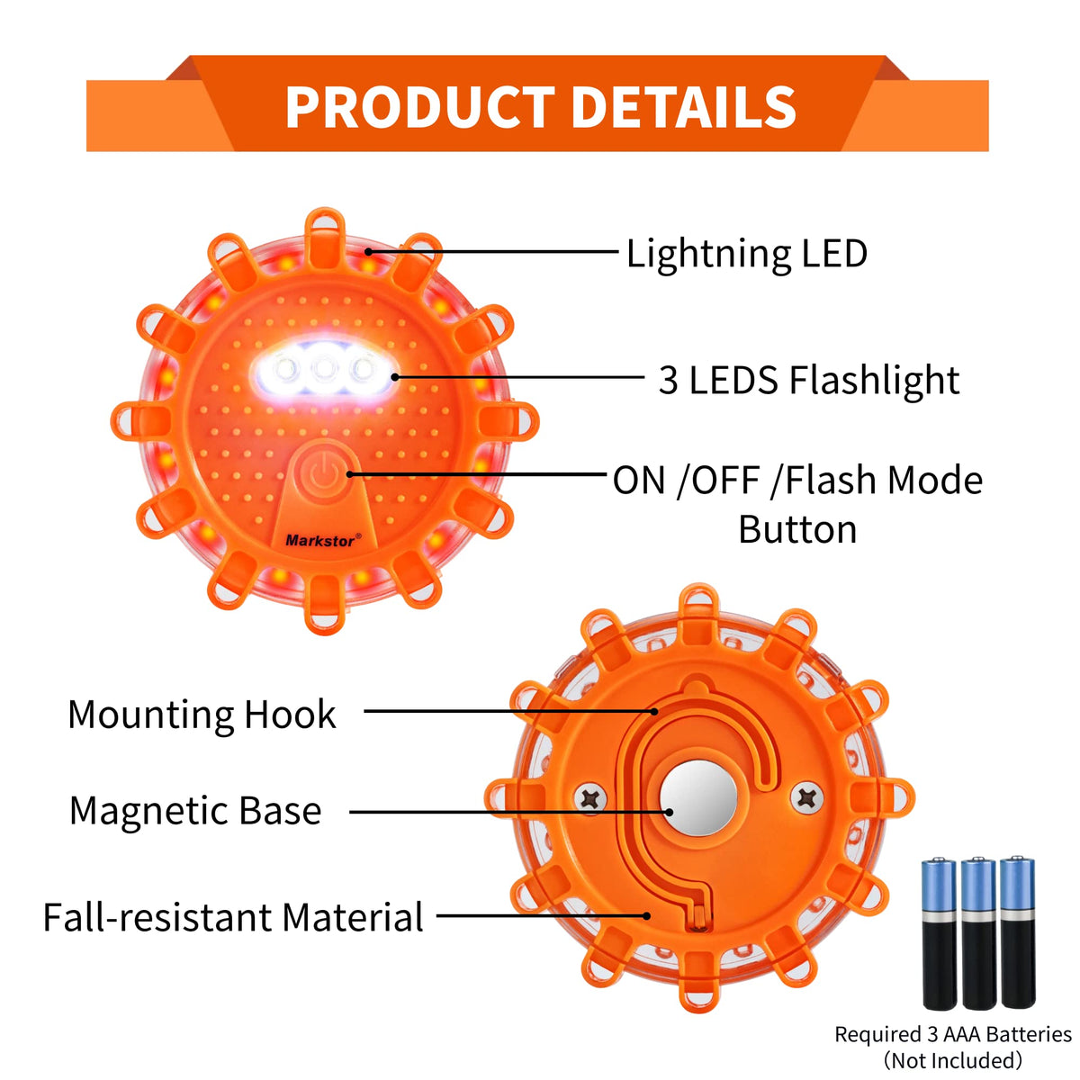 Markstor flare placed on roadside at night demonstrating high visibility and hazard warning