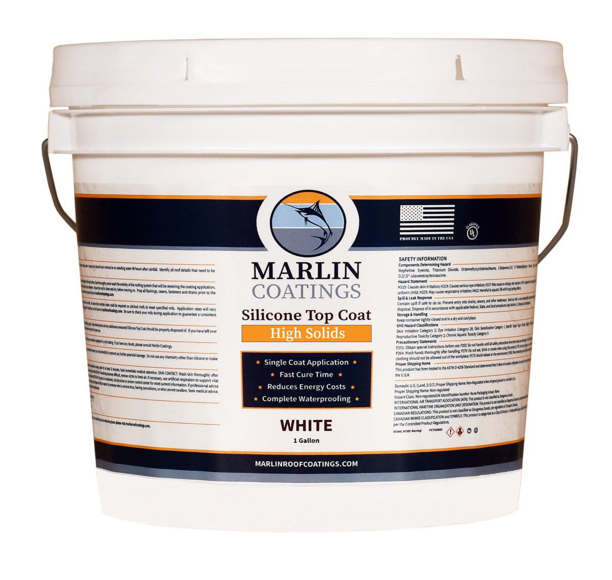Marlin Coatings front label on 1 gallon can showing product identity and benefit