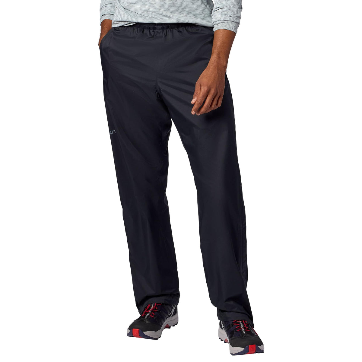 MARMOT front view of full-zip rain pant showing streamlined protection and mobility