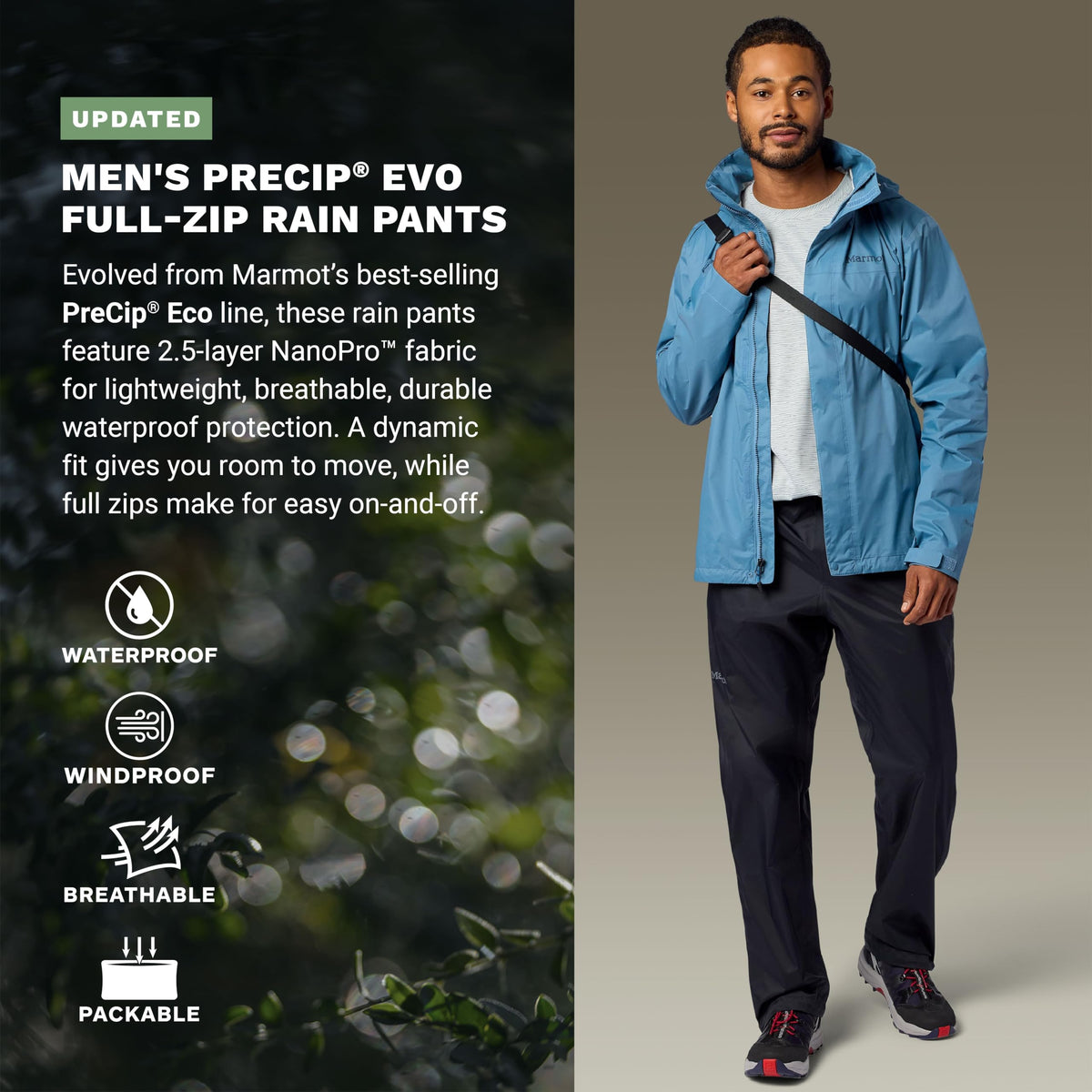 MARMOT closeup of zippered pocket protecting essentials in wet weather