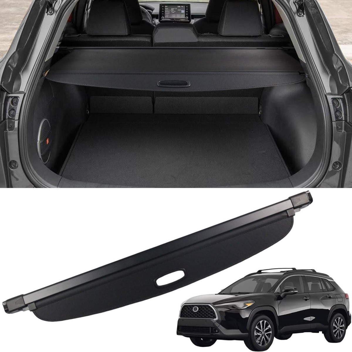 Marretoo front view installed on Corolla Cross showing a neat concealed trunk and improved privacy
