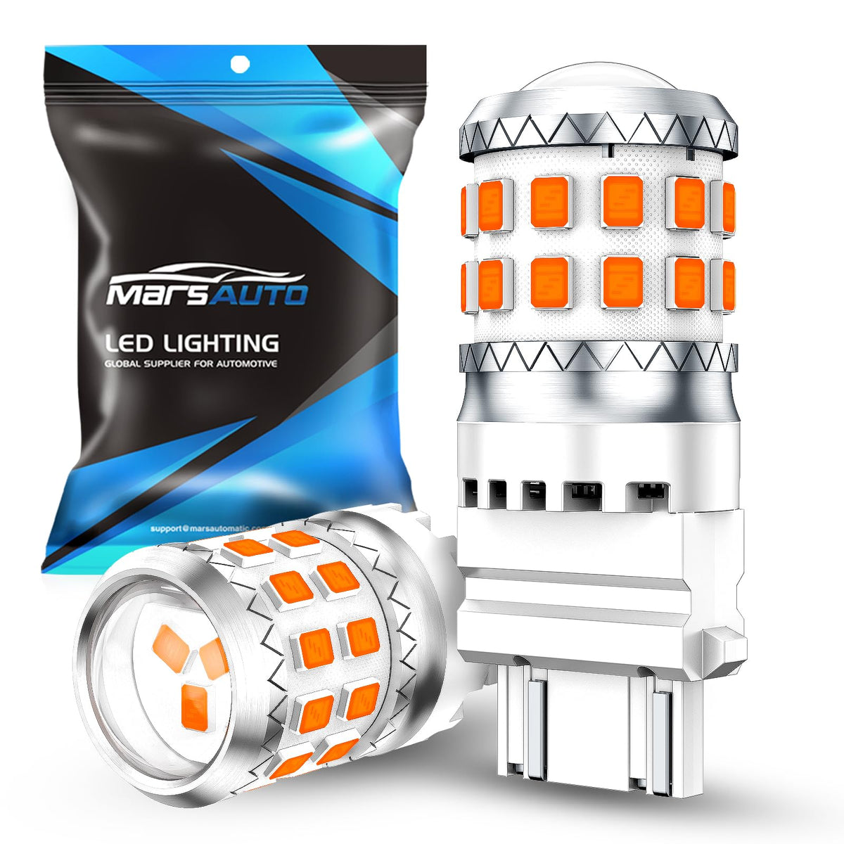 marsauto bulb front packaging showing amber LEDs and pack benefits