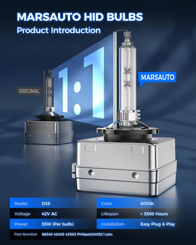 Marsauto D3S installed in headlight assembly showing plug-and-play fitment benefit