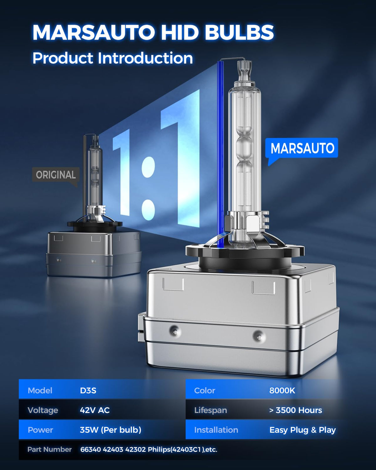 marsauto D3S metal base detail highlighting IP67 protection and heat resistance