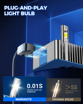 Marsauto D5S nighttime roadway beam demonstrating extended visibility and crisp white light