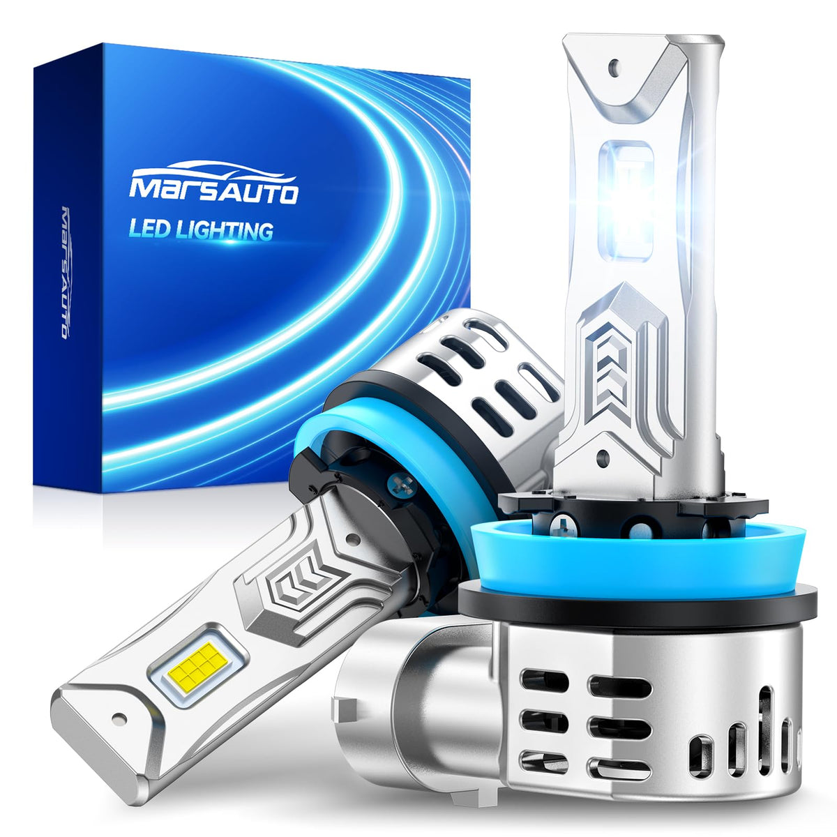 Marsauto front packaging showing pack of two bulbs and quick benefit