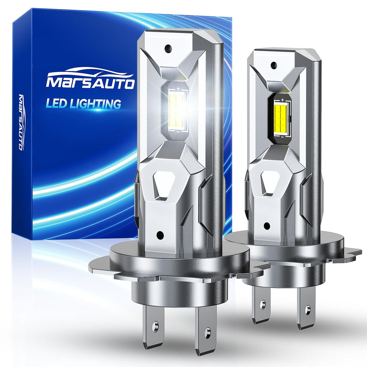 Marsauto H7 front view showing bulb design and brighter output benefit