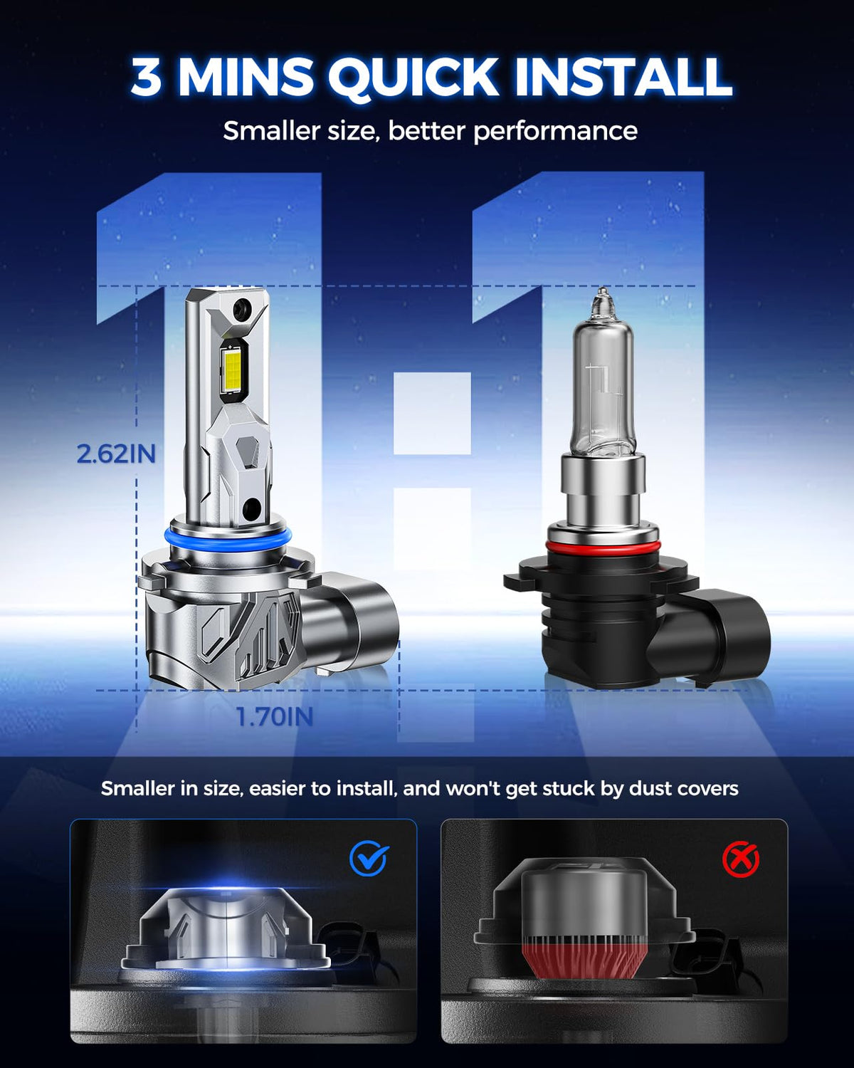 Marsauto bulb installed in fog lamp demonstrating plug-and-play fit