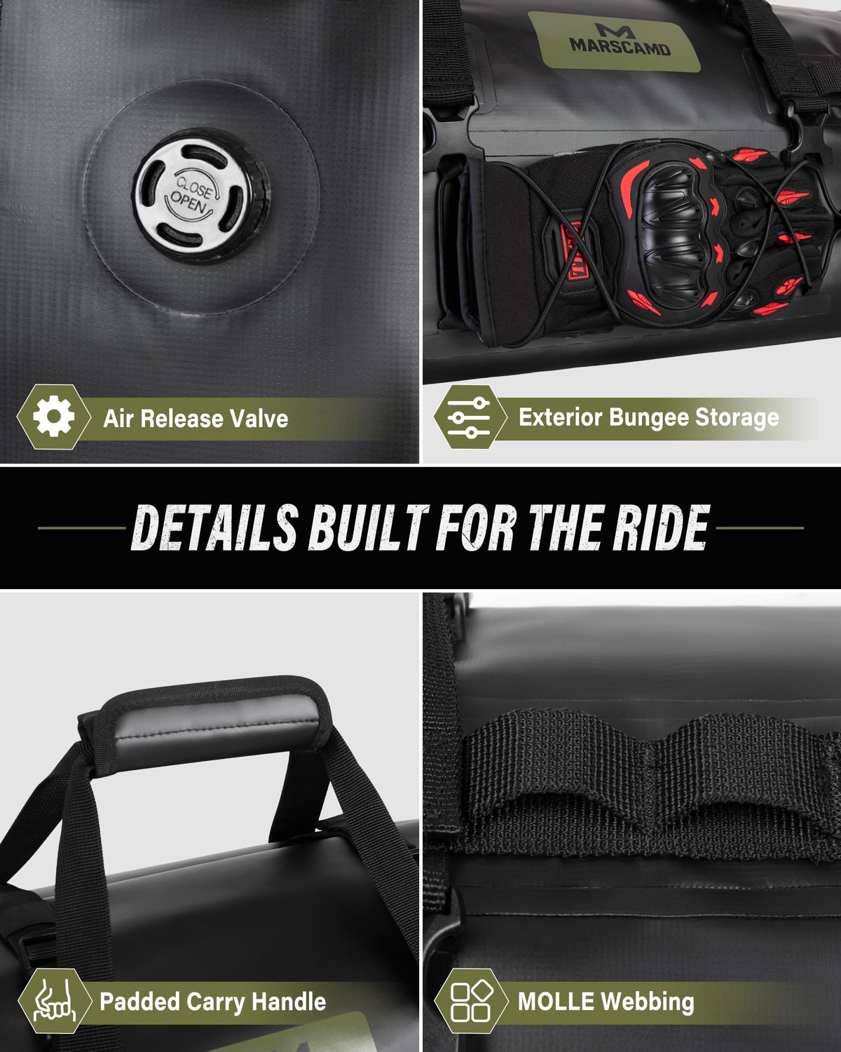 Marscamd bungee and molle storage detail showing fast-access and organized carry