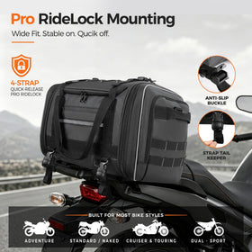 Marscamd tail bag expanded to full 40L capacity demonstrating extra packing room for trips