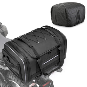 Marscamd tail bag front view showing compact profile and easy-access zippers for organized travel