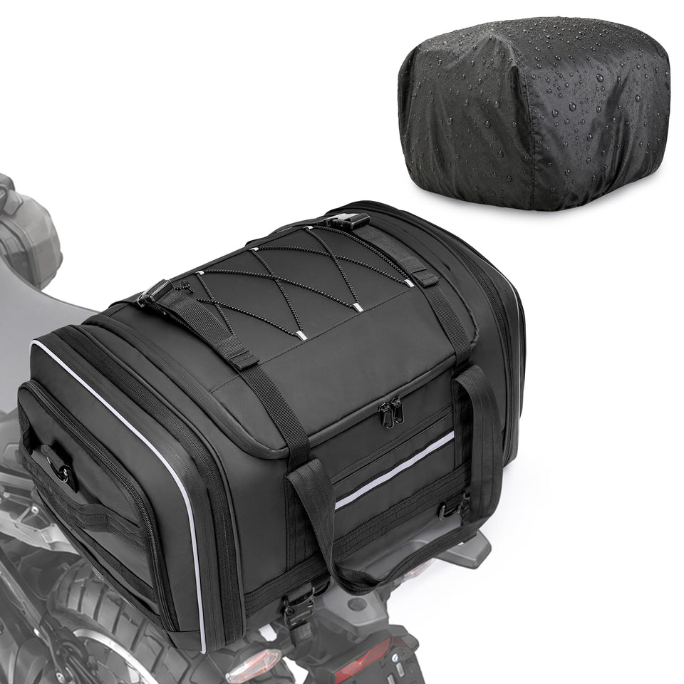 Marscamd tail bag front view showing compact profile and easy-access zippers for organized travel