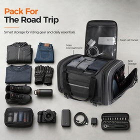 Marscamd tail bag top showing elastic cord and sturdy handles for secure loads and easy carrying