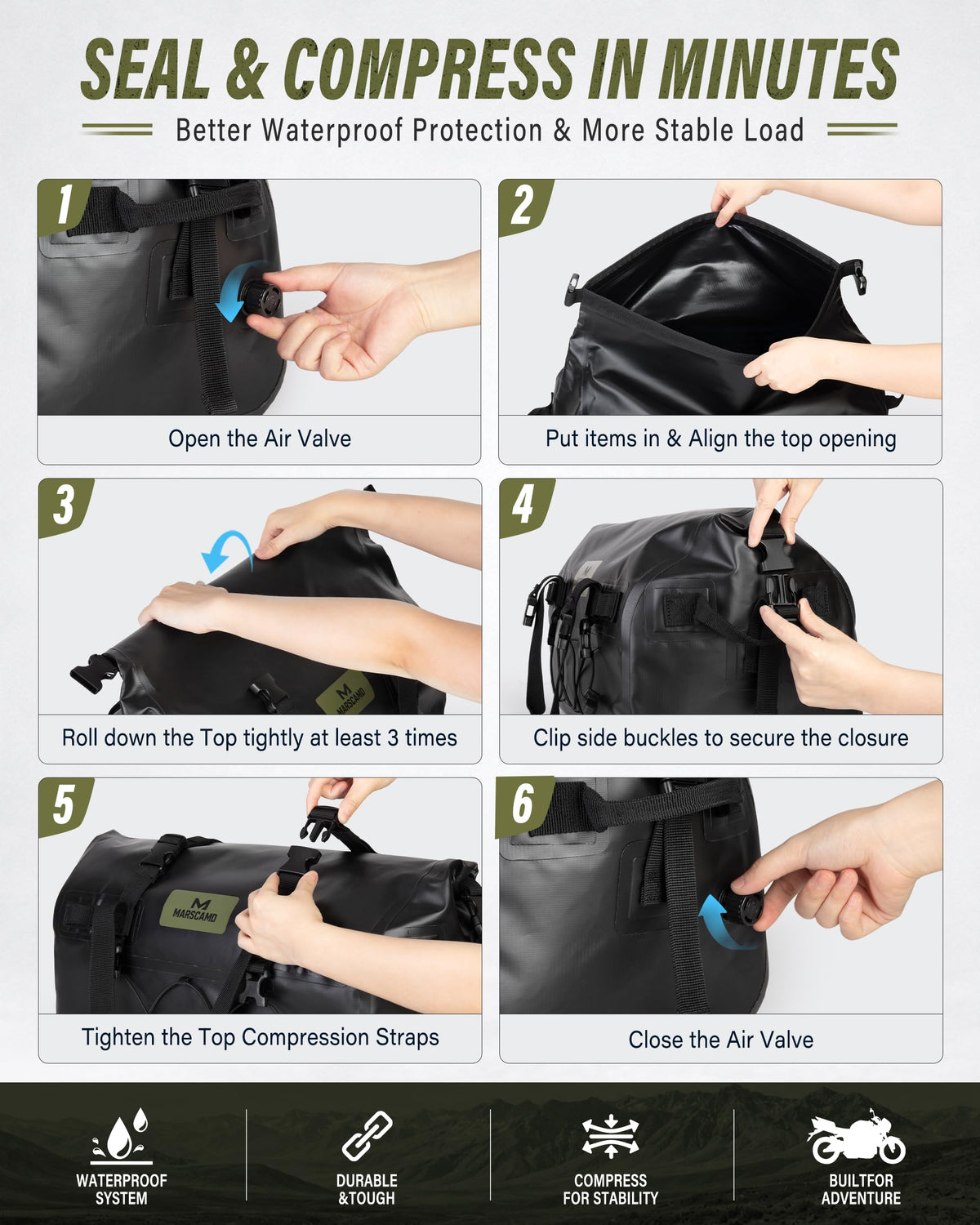 Marscamd welded seams detail highlighting durable waterproof construction and strength