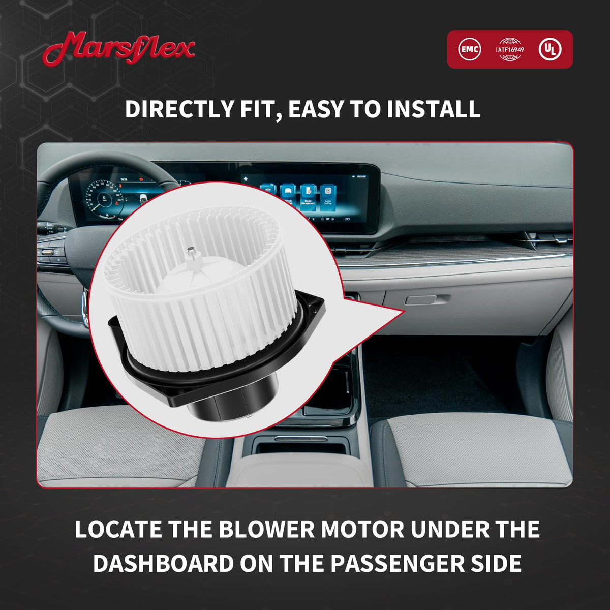 Marsflex blower motor installed in vehicle illustrating straightforward replacement