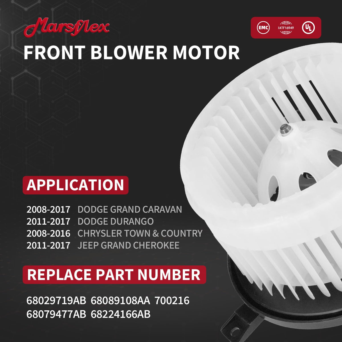 Marsflex blower motor side profile highlighting compact design for easier installation