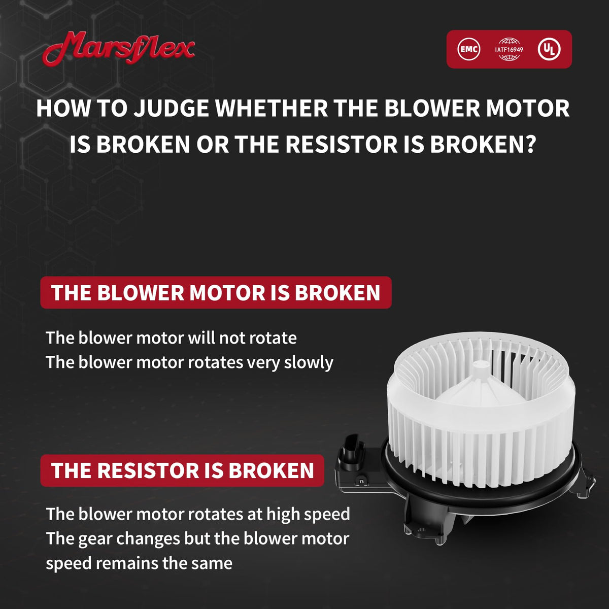 Marsflex blower motor side profile demonstrating robust housing and durability