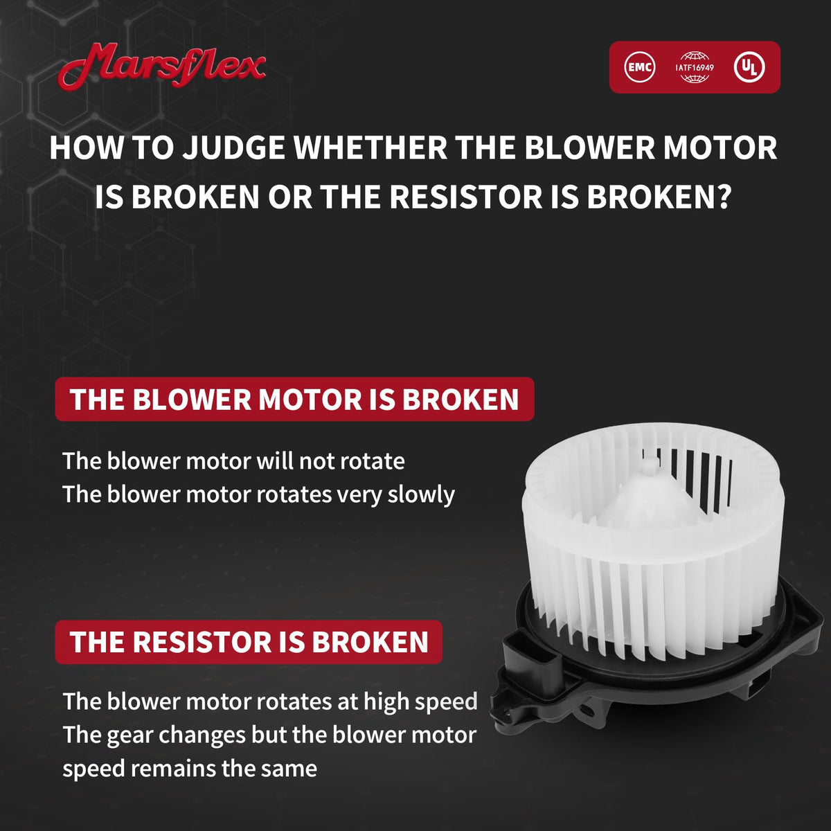 Marsflex blower motor beside ruler showing compact size for easy replacement