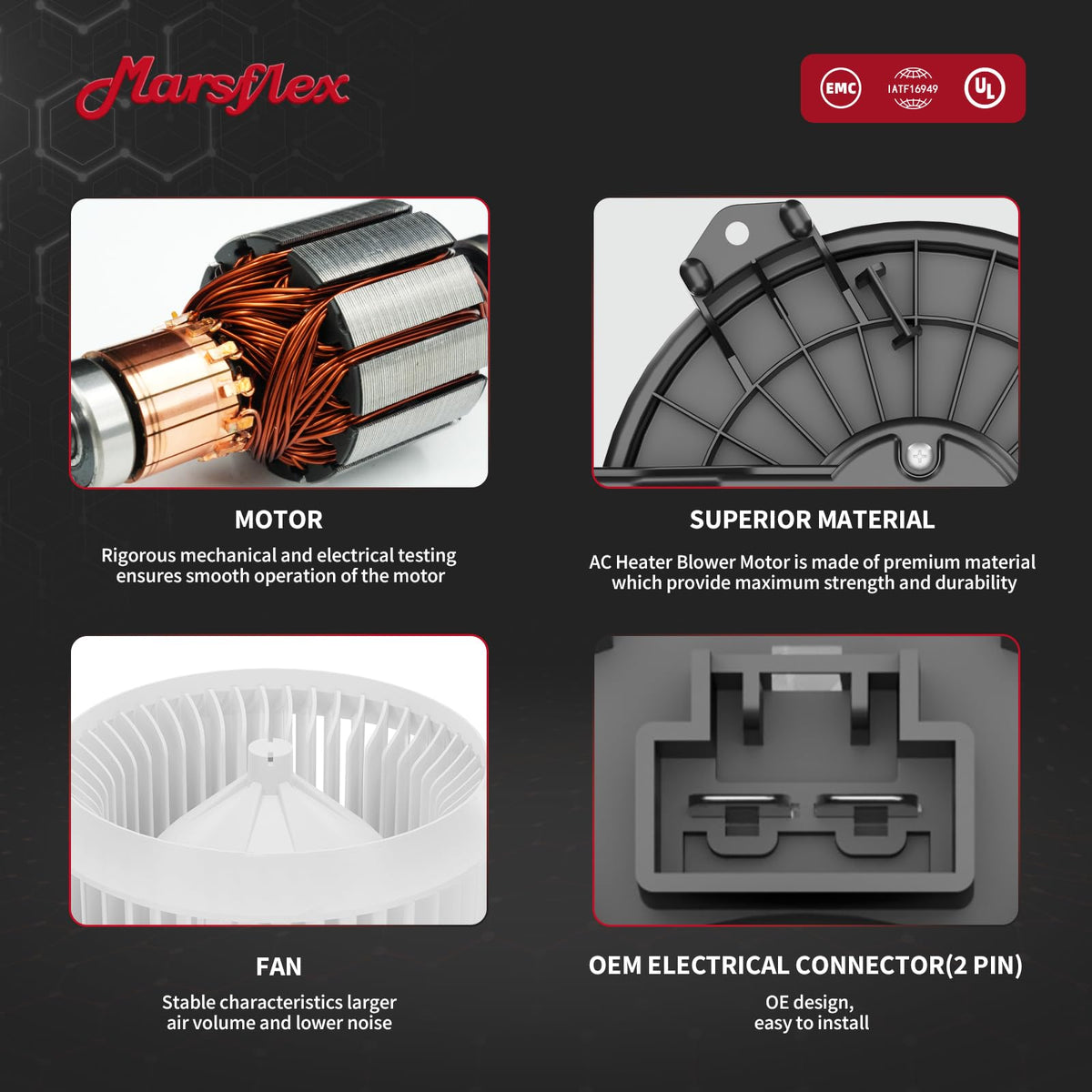 Marsflex fan impeller texture close-up reducing dust buildup for consistent airflow