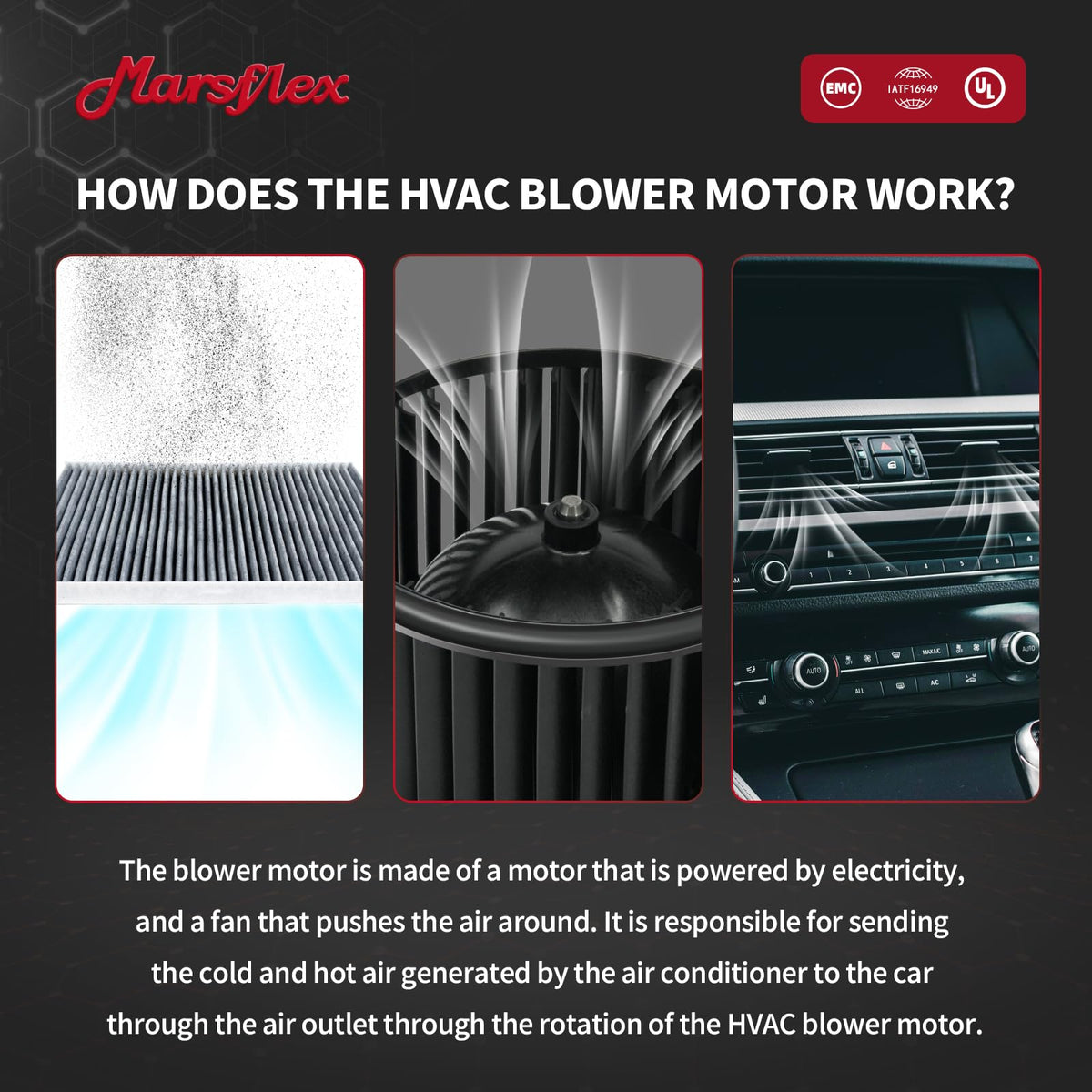 Marsflex blower motor installed in dashboard area restoring vehicle cabin ventilation