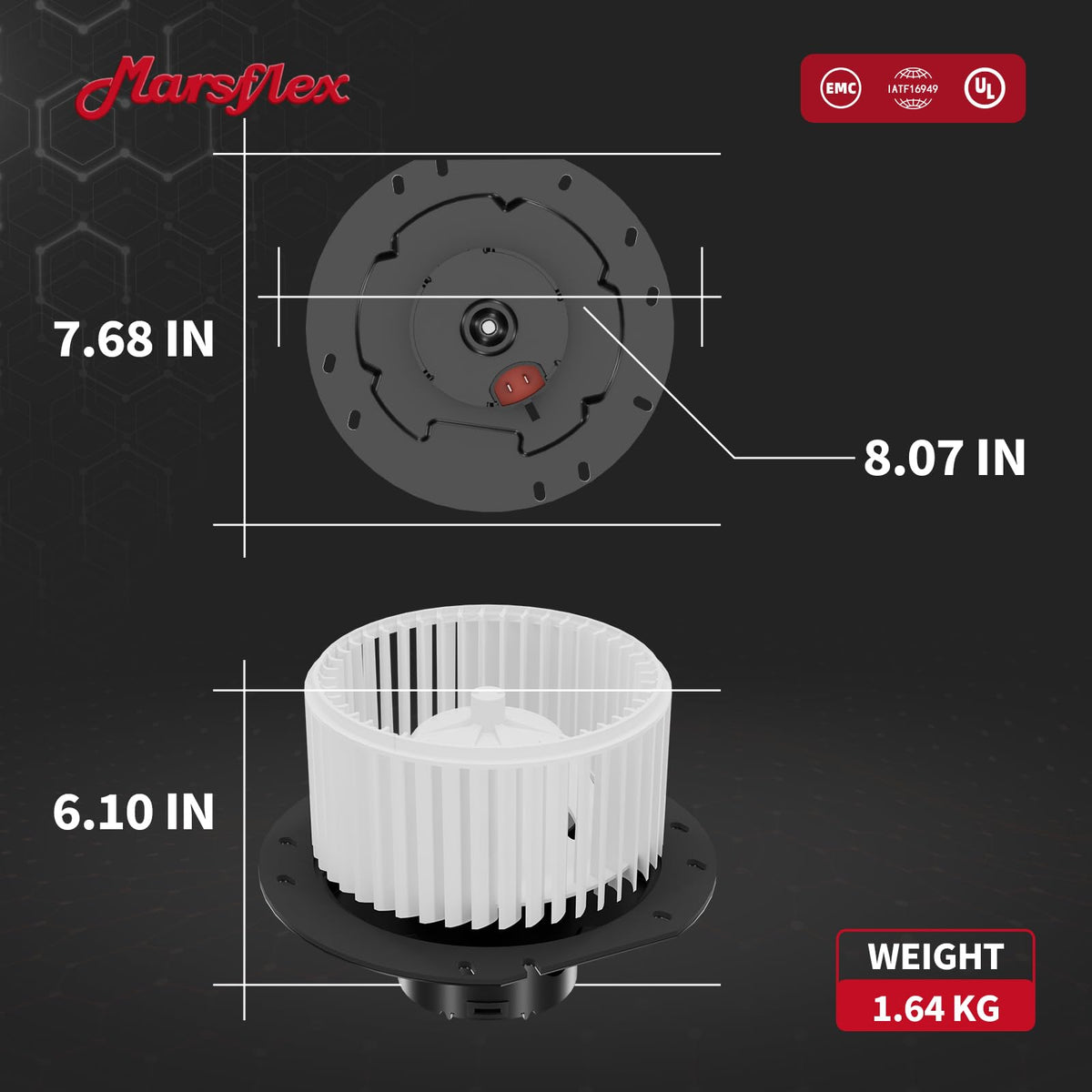 Marsflex blower beside ruler for scale showing compact, space-saving size