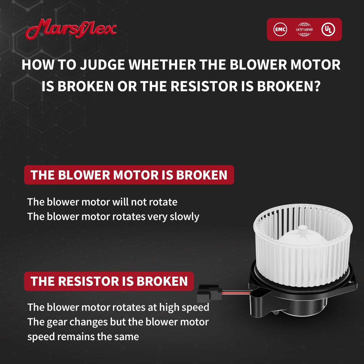 Marsflex motor connector detail showing plug compatibility and easy installation