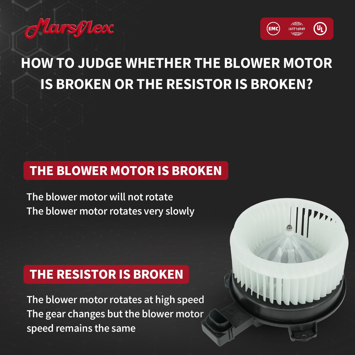 Marsflex blower installed in vehicle HVAC housing for straightforward replacement