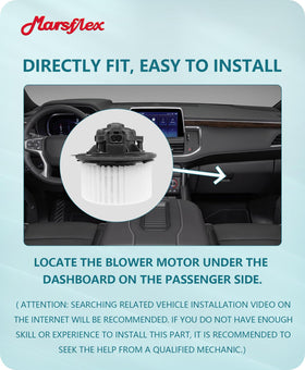 Marsflex blower motor beside ruler showing compact fit for quick swap