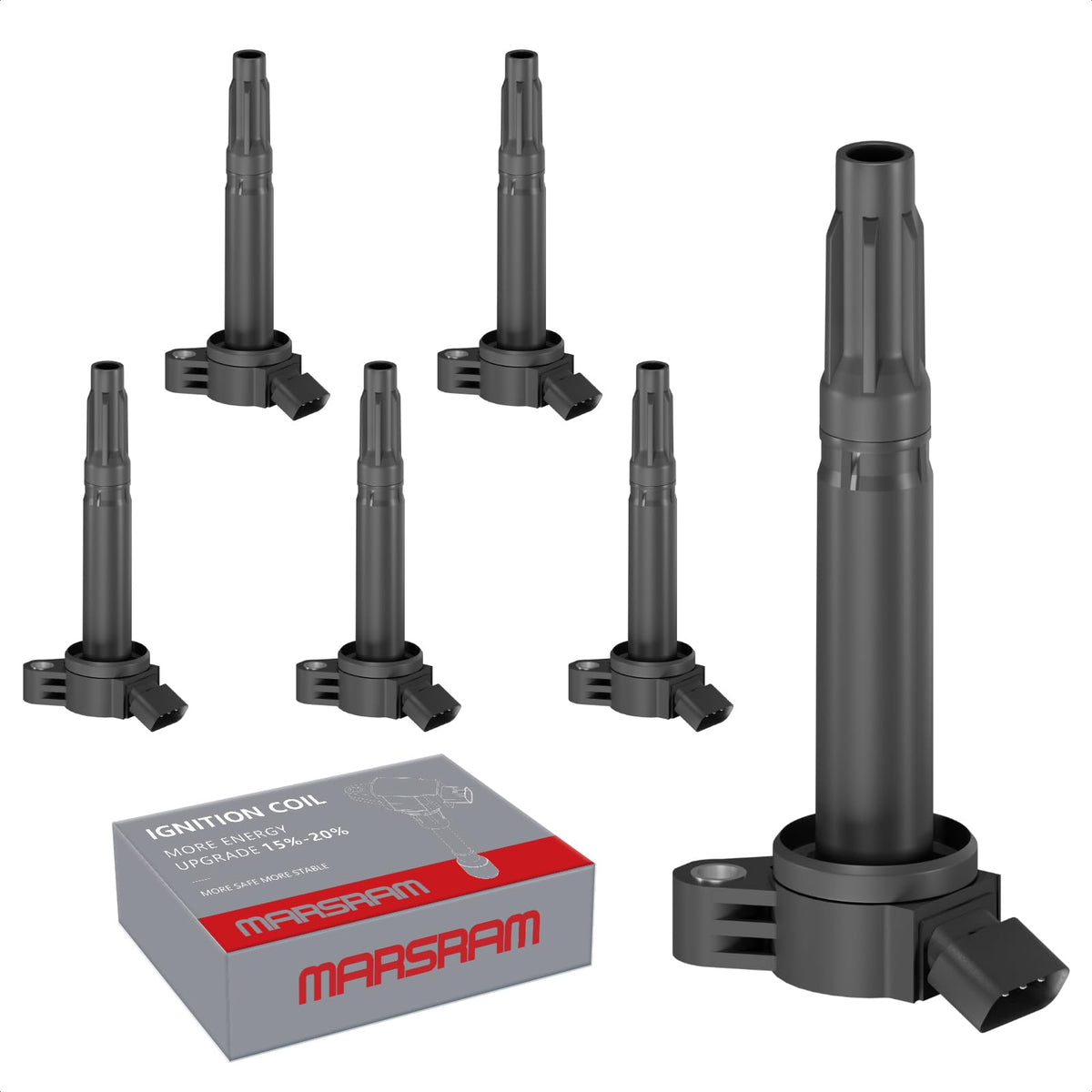 Marsram coil pack front view showing six coils and precise fit benefit
