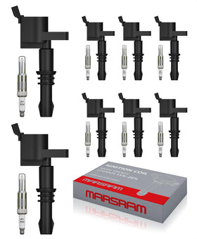 Marsram front packaging showing 8 ignition coils and 8 spark plugs, ready for full-bank replacement
