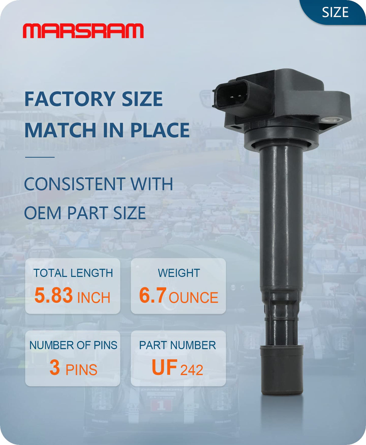 Marsram product label with UF242 and cross-reference numbers ensuring correct match