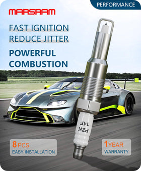 Marsram spark plug next to gap gauge showing precise gap setup for reliable starting