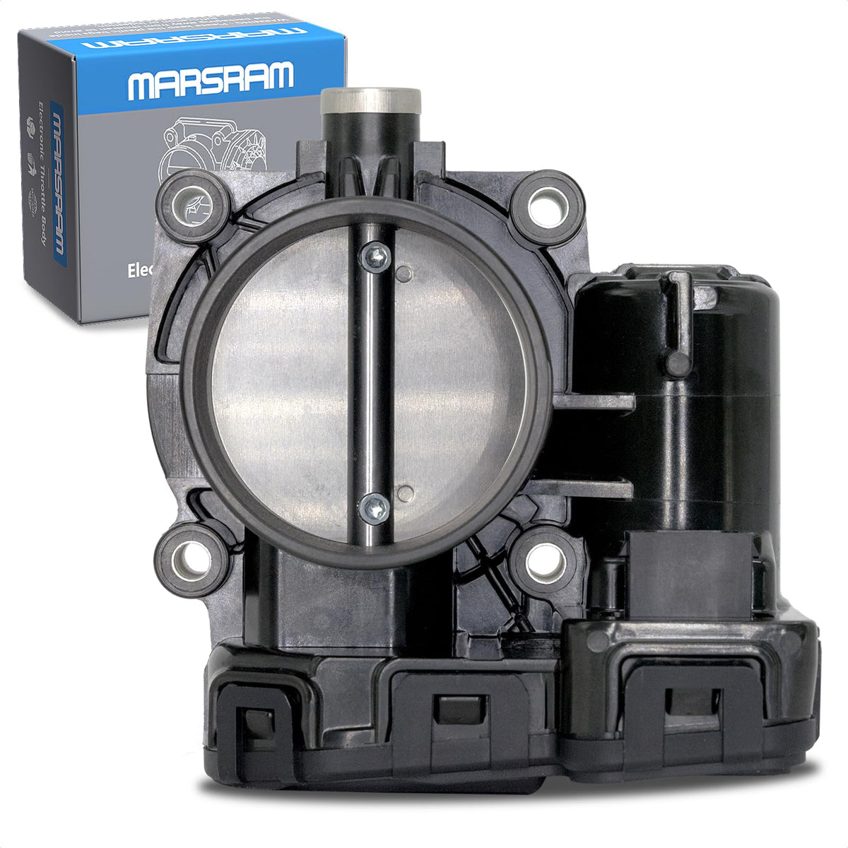 Marsram throttle body front view showing mounting points and fit accuracy benefit