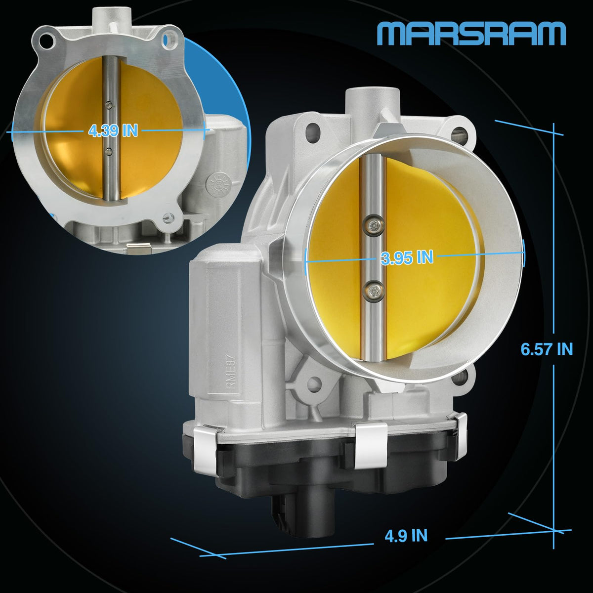 Marsram throttle body side profile with label showing correct part identification