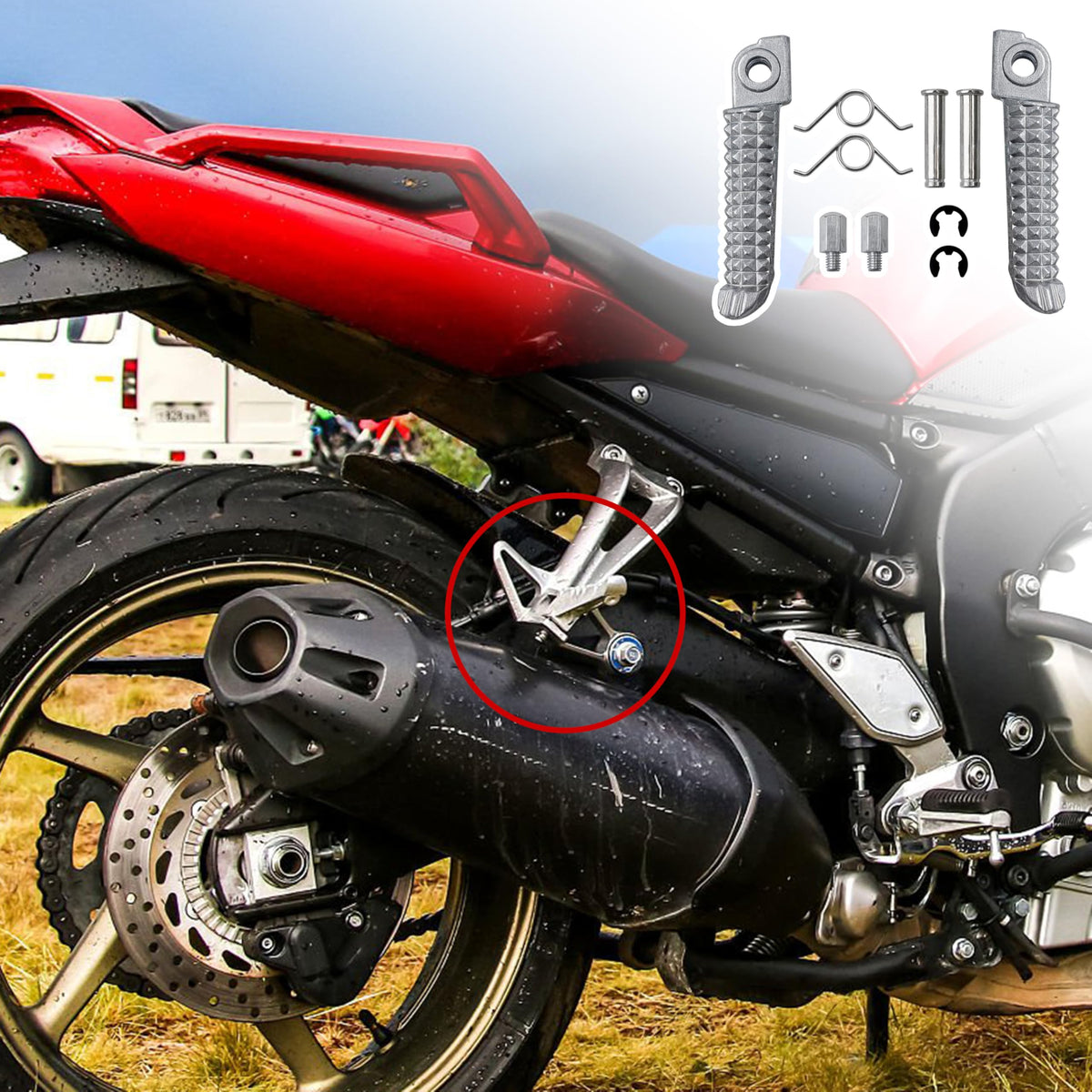 Marsrut footpeg installed on Yamaha left side illustrating direct-fit upgrade benefit