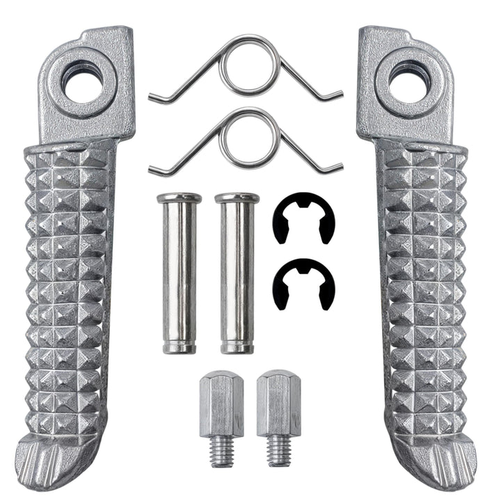 Marsrut front footpegs with mounting hardware showing complete kit and easy install benefit