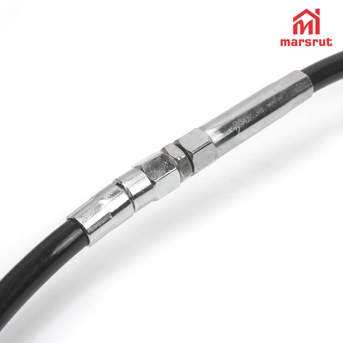 Marsrut cable on parked motorcycle ready to ride showing reliability