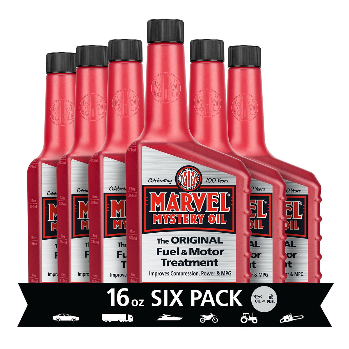 Marvel Mystery Oil front packaging showing bottle and brand for easy identification and storage