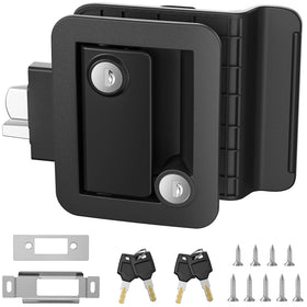 Marvelity front view of black RV door lock kit showing complete components and secure look
