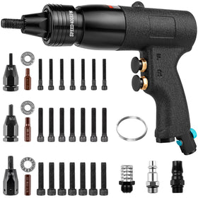 Marvelity front view of pneumatic rivet nut gun showing ergonomic grip and controls benefit speed