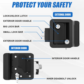 Marvelity lock installed on an RV door demonstrating easy retrofit and secure closure