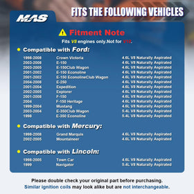 MAS coil and spark plug installed on Ford 4.6L engine demonstrating direct fitment