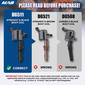 MAS ignition coil close-up straight boot detail ensuring correct fit and seal