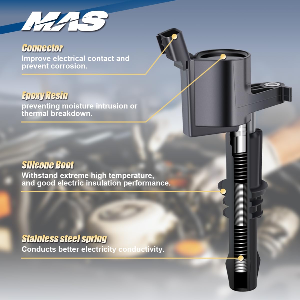MAS coil installed in engine bay illustrating proper fit and restored ignition delivery