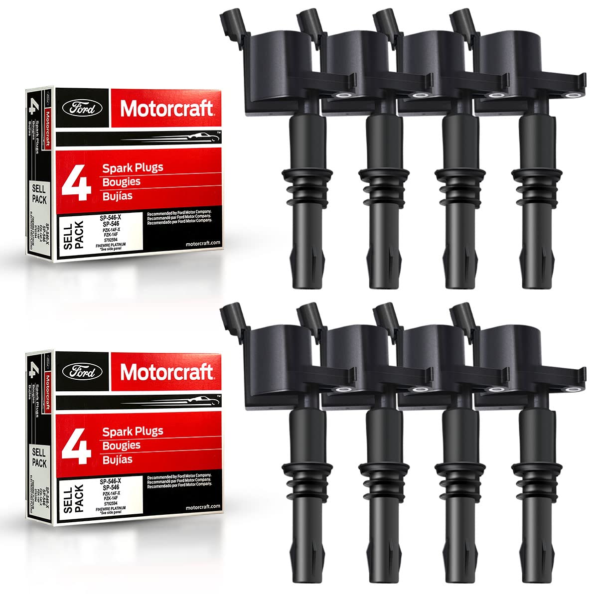 MAS front packaging showing 8 coils and 8 plugs for easy full-bank replacement