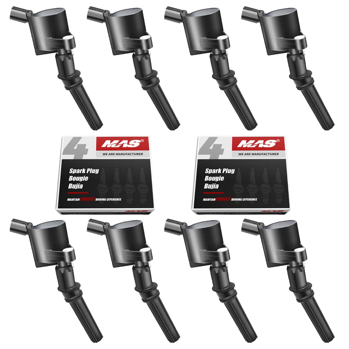 MAS front packaging showing full coil and plug kit for quick identification and confidence