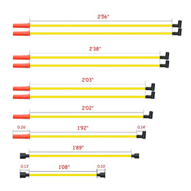 MAS blue spark plug wires laid out to show length and heat jacket benefits