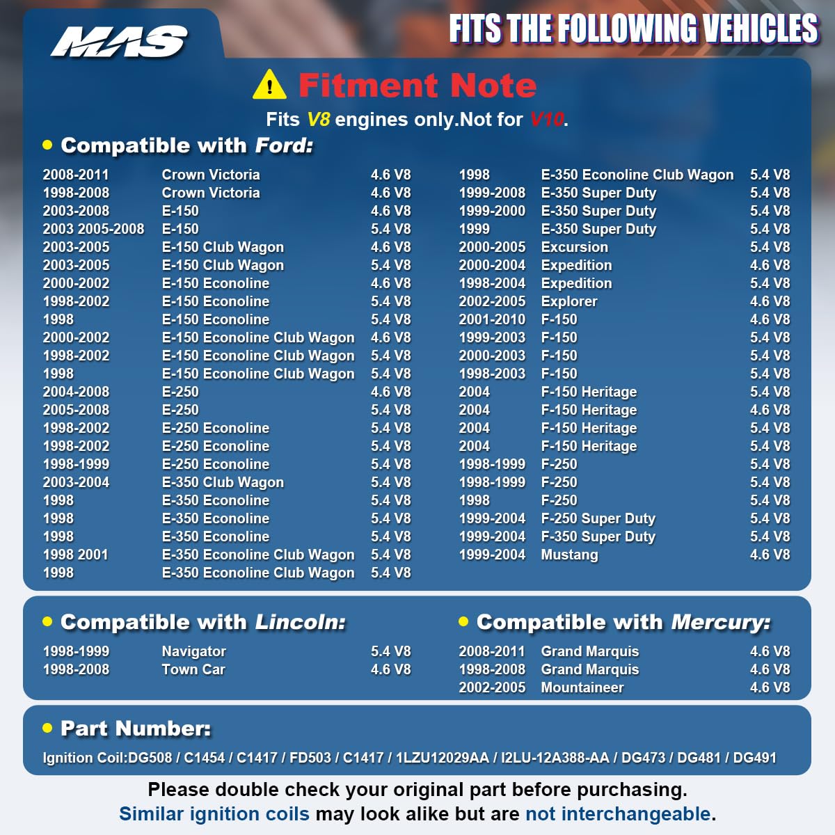 MAS complete kit laid out with eight coils and eight plugs demonstrating full‑engine coverage