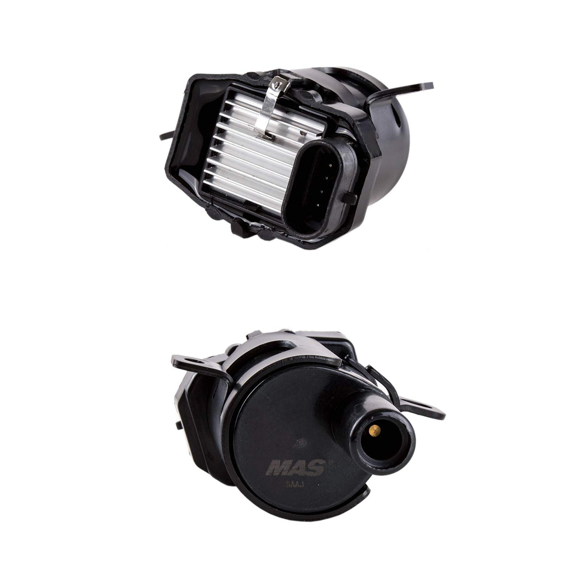 MAS coil beside pickup in garage conveying dependable replacement for GM V8